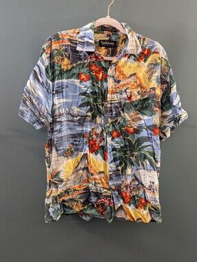 Caribbean Blues Vintage Rayon Button Down Men's Size Large